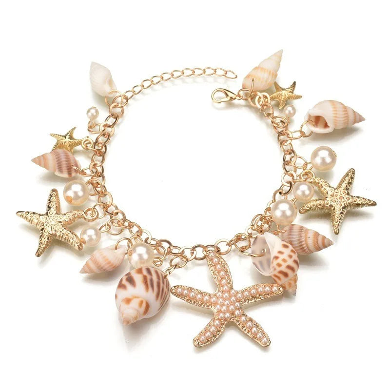 Cute Sweet Starfish Shell Conch Bracelet for Women New Personality Fashion Pearl Summer Beach Jewelry Holiday Party Accessories - Clikcy