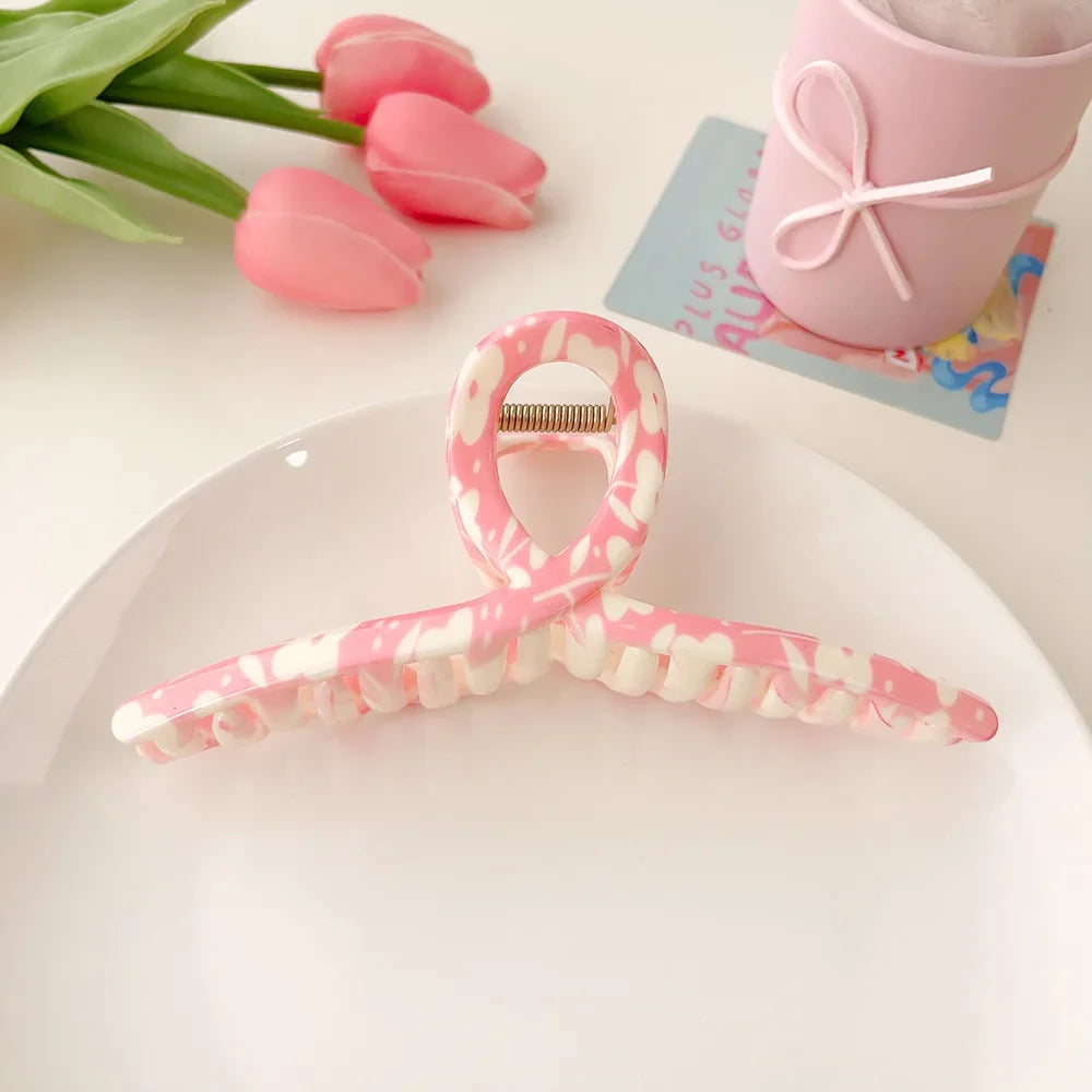Super Large 13cm Printed Grab Clip Korean Fresh and Sweet Disc Hair Crab Clip Premium Girl Hairpin Hair Accessories