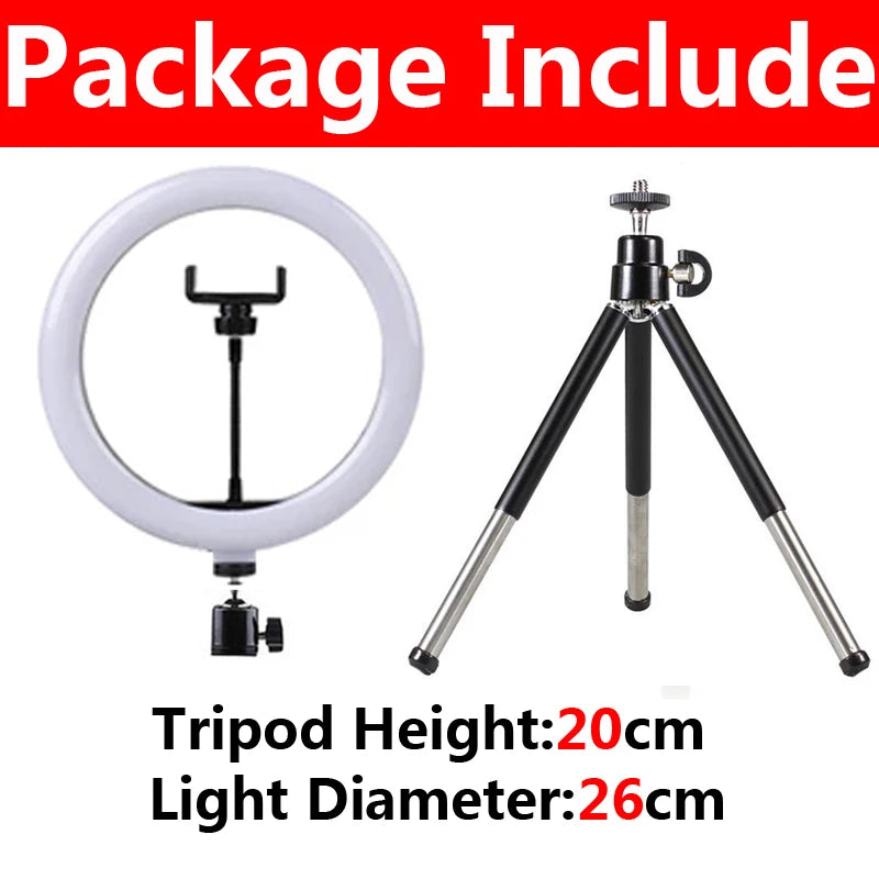 12inch LED Selfie Ring Light Dimmable Photography RingLight With Tripod & Phone Holder For Youtube Tiktok Video Live Fill Lamp - Clikcy