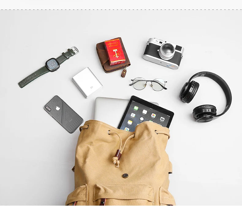 MOYYI Men Vintage Canvas Backpack Large Capacity 15.6inch Laptop Casual Bag For Commuter Travel Premium Durable Unsex Mochila - Clikcy