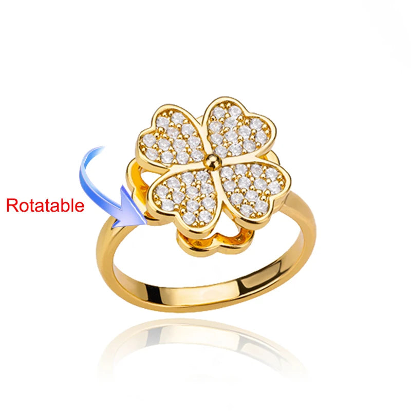 Anti-Stress Anxiety Rings for Women Gold Color Open Adjustable Rotating Ring Aesthetic Wedding Fashion Jewelry Gift - Clikcy