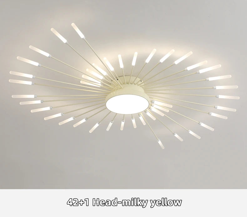 Led Firework Chandelier Dimmable For Living Room Bedroom Milk Yellow Ceiling Chandelier Dining Room LED Ceiling Lamp With Remote