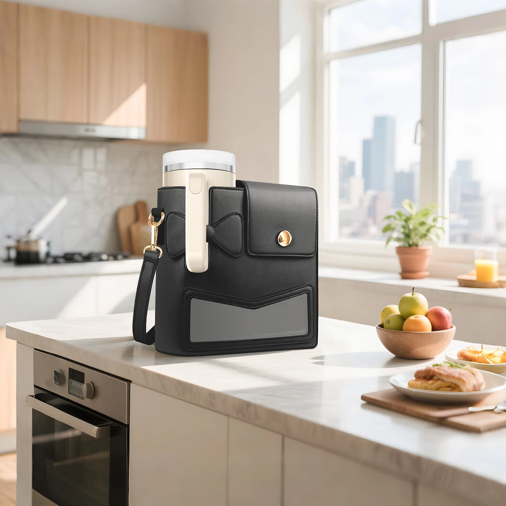 Outdoor Water Bottle Crossbody Bag With Pocket for Stanley Cup 40 oz Tumbler Leather Water Cup Holder With Strap for Women Gifts - Clikcy