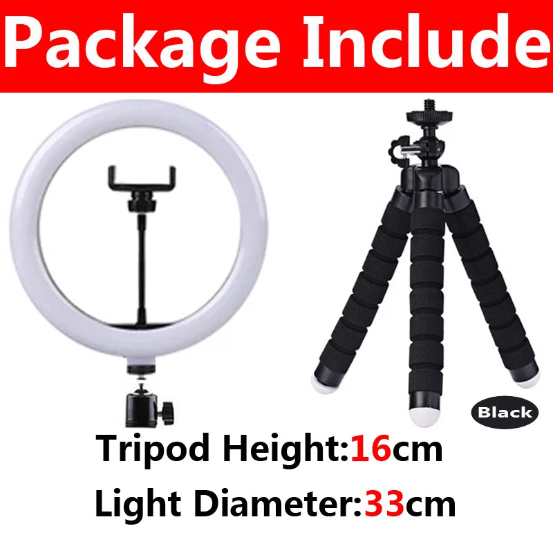 12inch LED Selfie Ring Light Dimmable Photography RingLight With Tripod & Phone Holder For Youtube Tiktok Video Live Fill Lamp - Clikcy