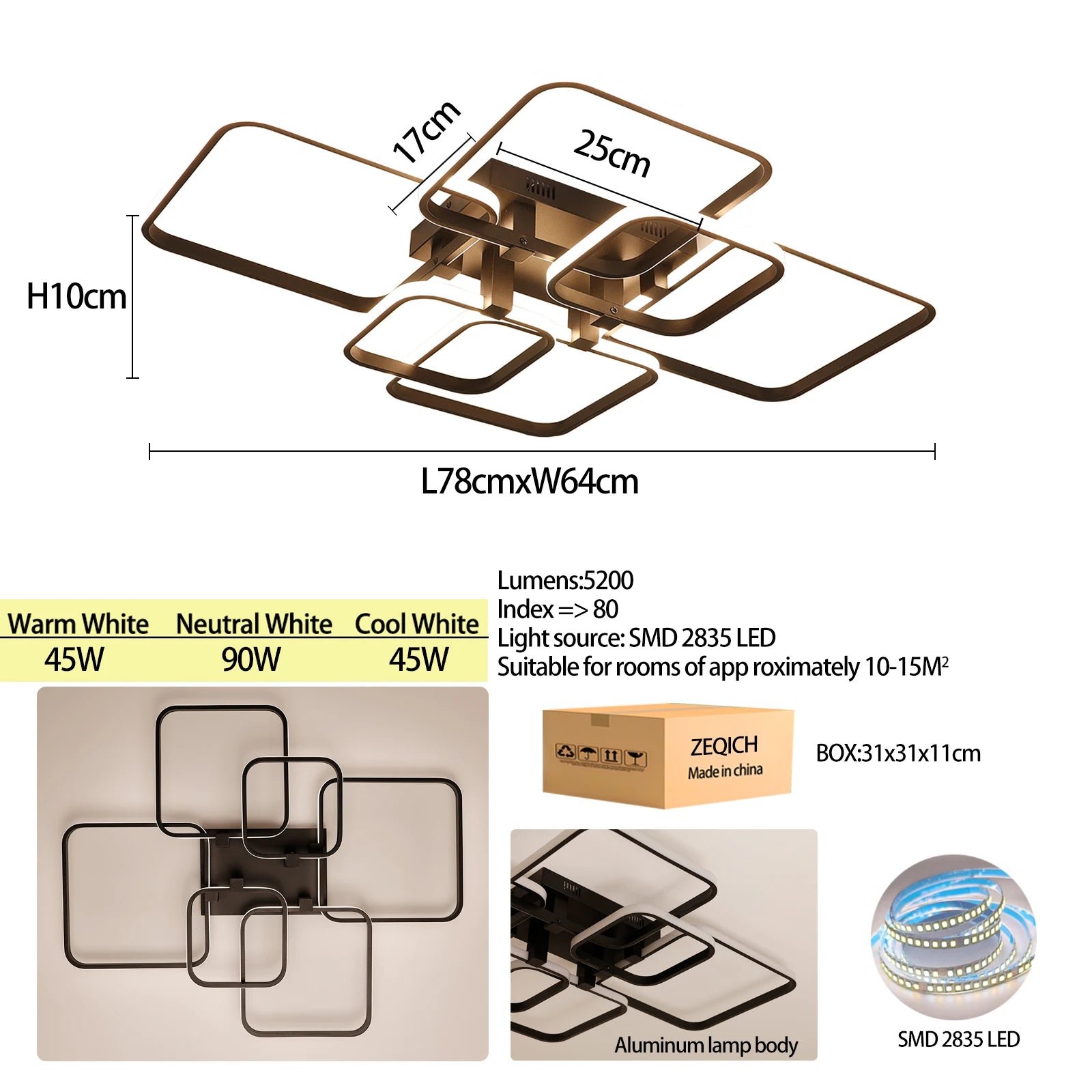 Modern LED Ceiling Light with Remote Control, Dimmable Chandelier for Living Room Bedroom, Flush Mount Lighting Fixture Indoor - Clikcy