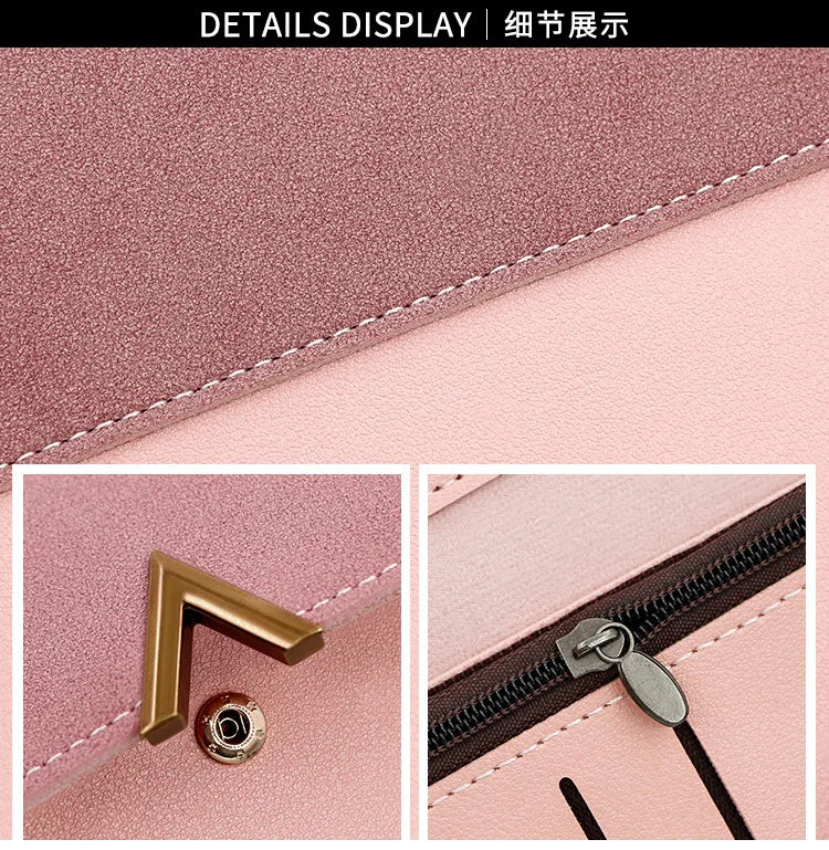 New Korean version women's wallet long V-shaped buckle three fold wallet for women, hand-held bag, change card bag - Clikcy