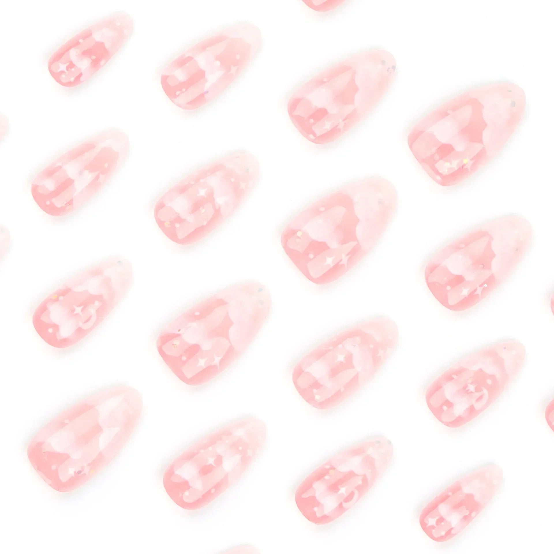 24Pcs Pink Cloud Sweet Star Moon Acrylic Nails Press on Almond Wearable Full Cover False Nails Art Tips Fingernail Beauty - Clikcy
