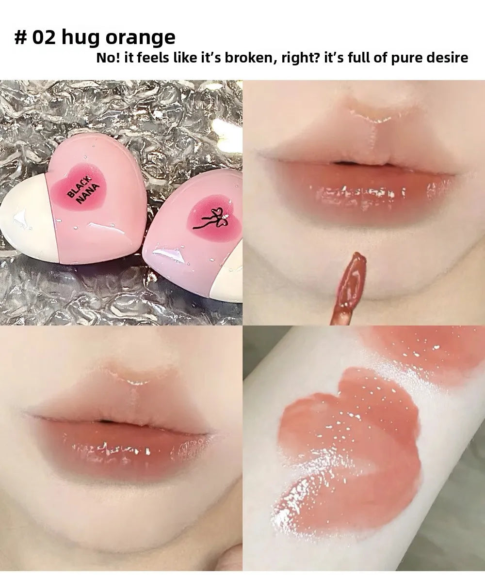 Black Nana Lip Gloss Cute Heart Shaped Lip Glaze CPNP Verified Lipstick Long Lasting Hydrating Natural Make Up Cosmetic - Clikcy