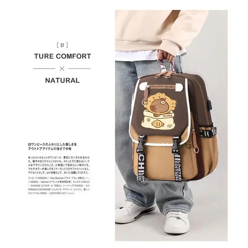 Stylish Kawaii Capybara Computer Backpack College School Casual Daypack Teens Bag Large Capacity Adjustable Strap Schoolbag - Clikcy