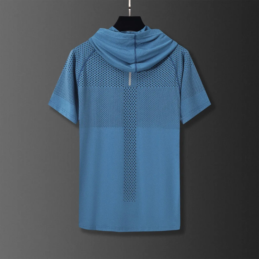 Youthful Vitality Summer Sweatshirts Thin Men's Printing Hooded Quick Drying Breathable Casual Motion Loose Short Sleeve Tops - Clikcy