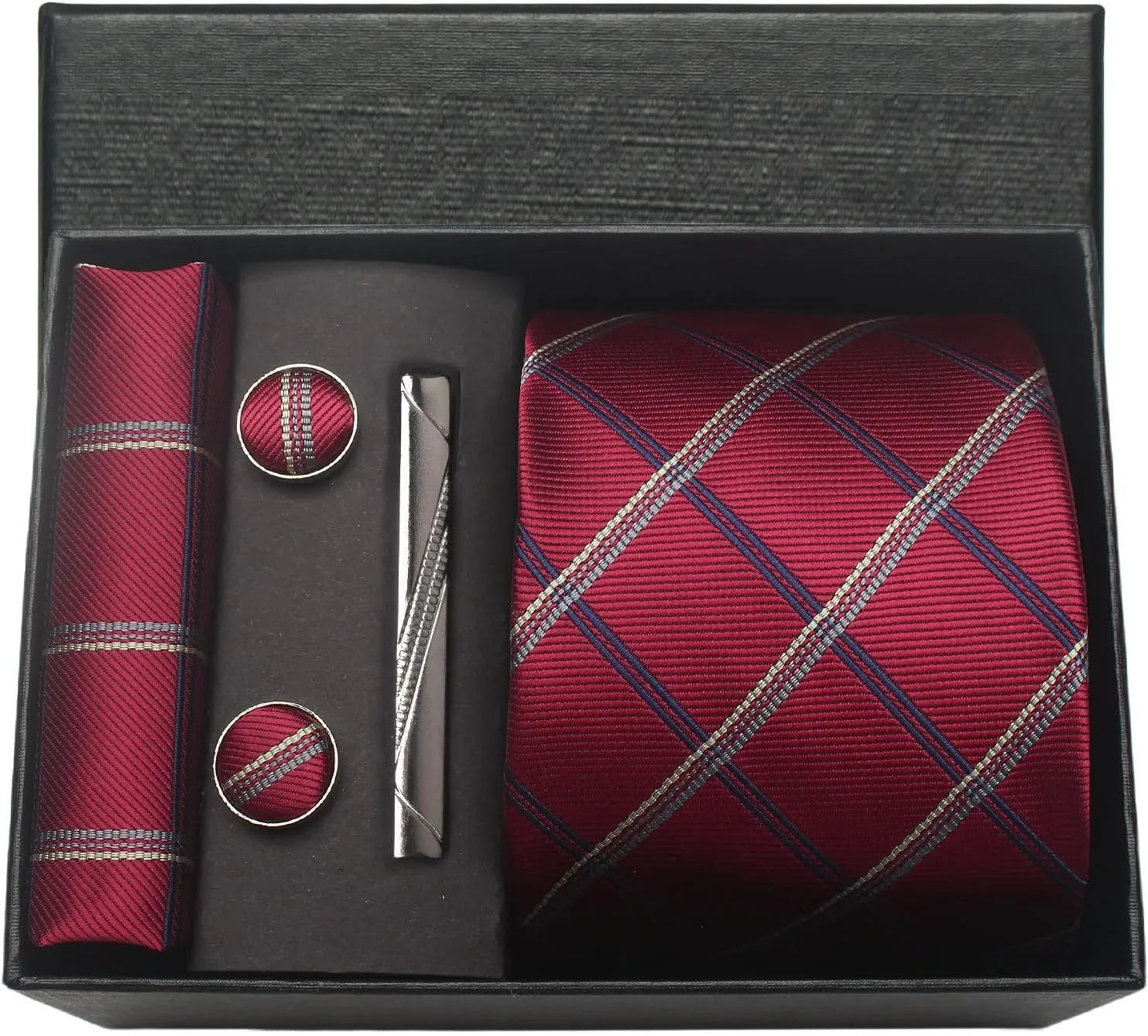 Classic 100% Silk Men's Ties In Gift box 8cm Plaid Dot Striped Business Necktie Handkerchief Cufflinks Wedding Party Tie Set