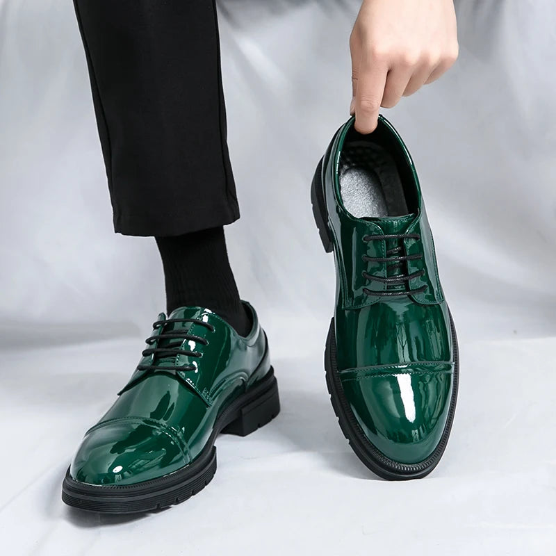 Classic Green Style Casual Derby Formal Shoes Career Office Leather Shoes Pointy Toe Handmade Business Wedding Dress Shoes Men - Clikcy