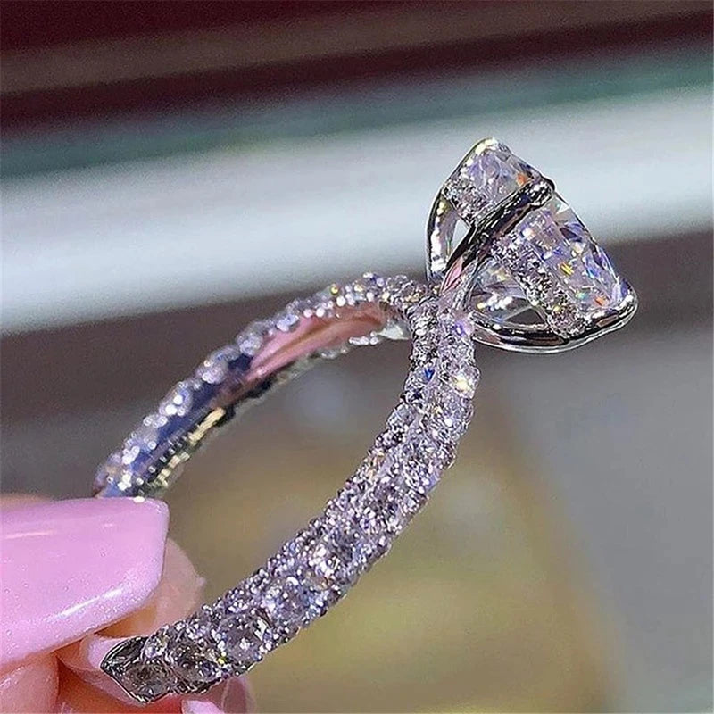 Exquisite Fashion Silver Color Engagement Rings for Women Fashion White Zircon Stones Ring Anniversary Bridal Wedding Jewelry - Clikcy