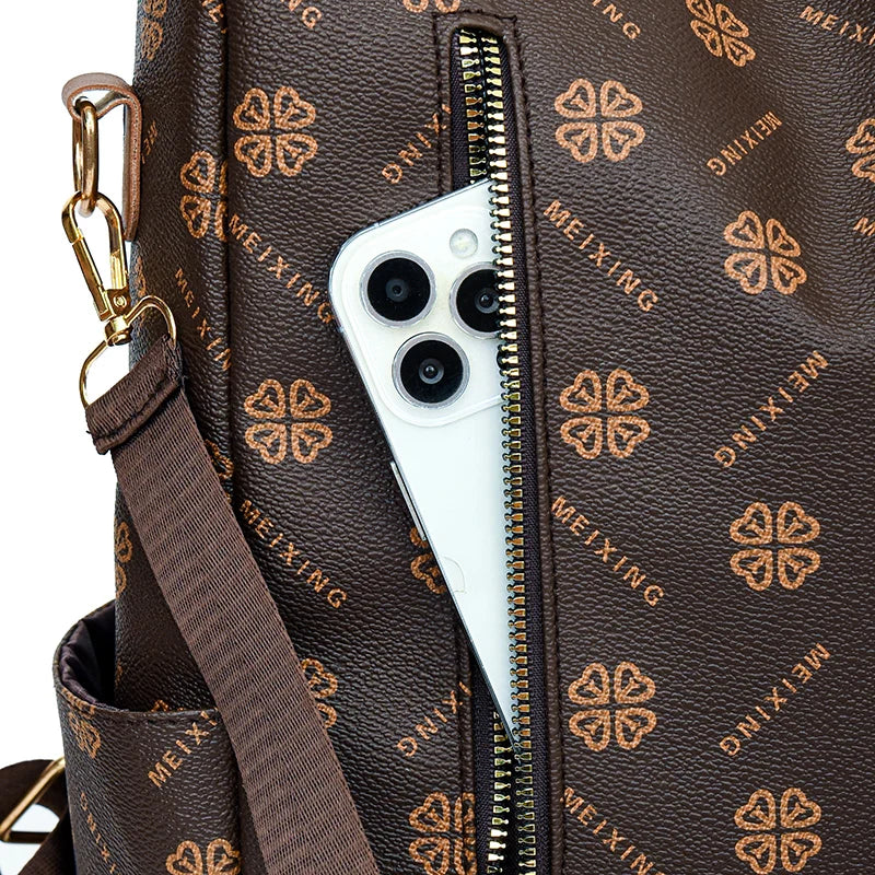 New Hot Women’s Backpack Designer High Quality Soft Leather Fashion Print Backpack Large Capacity Shoulder Bags - Clikcy