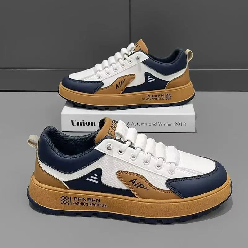 Men's Thick Sole Sneakers Designer Sports Shoes Fashion Casual Fiber Leather Breathable Height Increase Flat Thick Sole Shoes - Clikcy