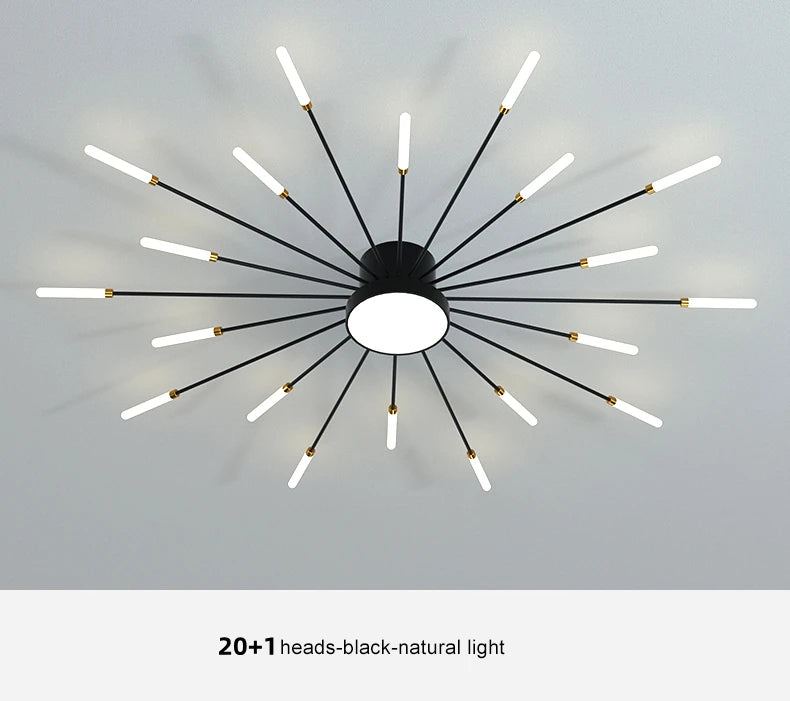 Led Firework Chandelier Dimmable For Living Room Bedroom Milk Yellow Ceiling Chandelier Dining Room LED Ceiling Lamp With Remote
