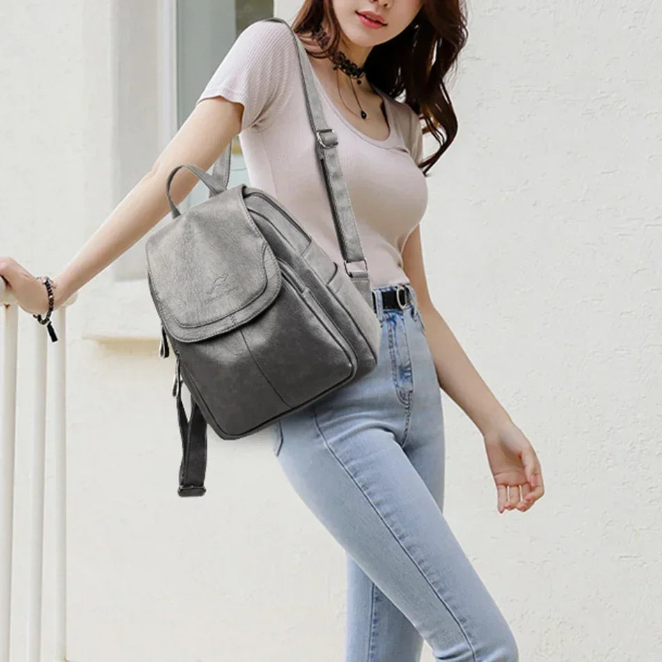Bagpack Female Leather Backpack Designer Shoulder Bags For Women 2024 Back Pack School Bags For Teenage Girls Mochila Feminina - Clikcy