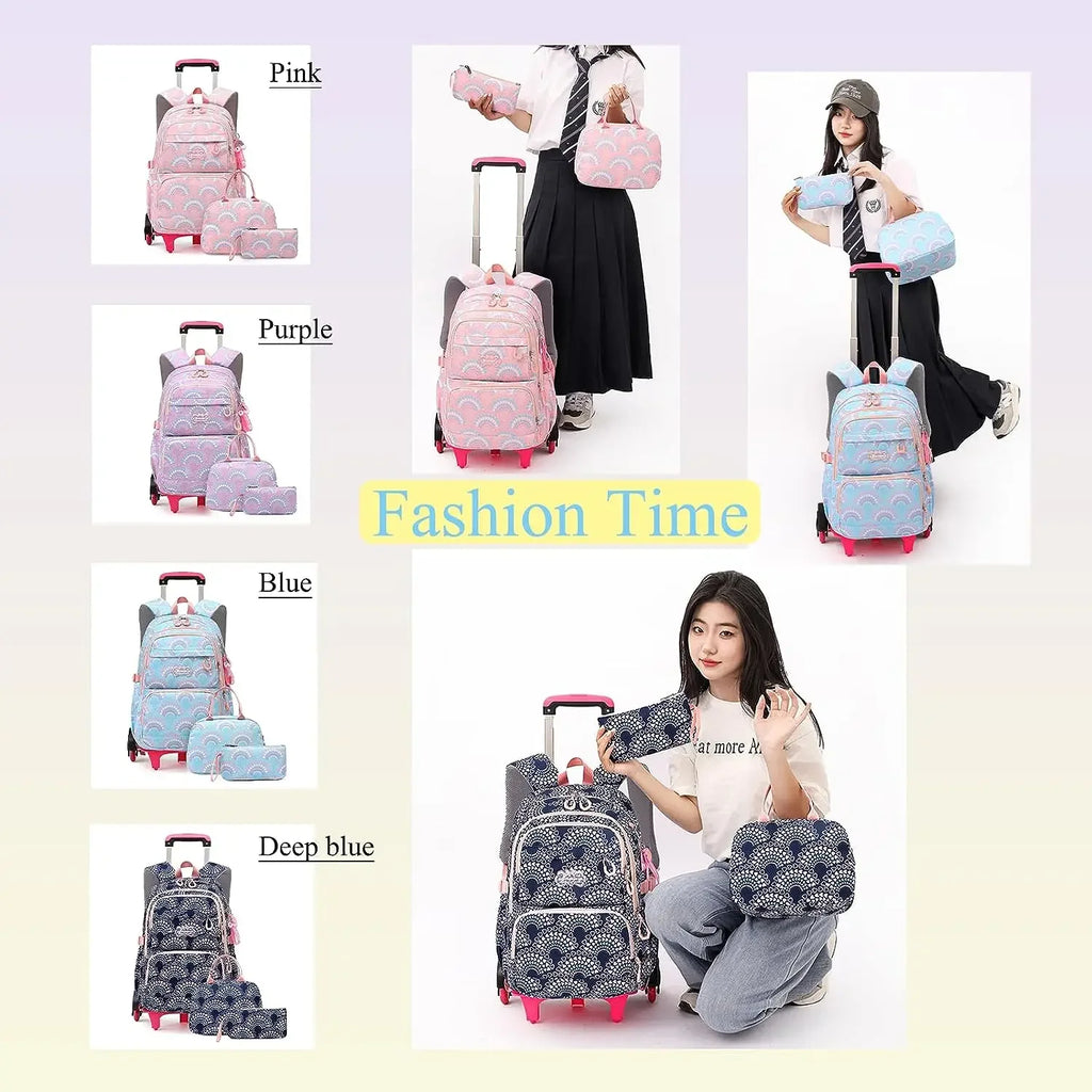 Rolling School Bags for Girls Backpack Children Waterproof School Backpacks with Wheels Middle School Trolley Luggage Back Pack - Clikcy