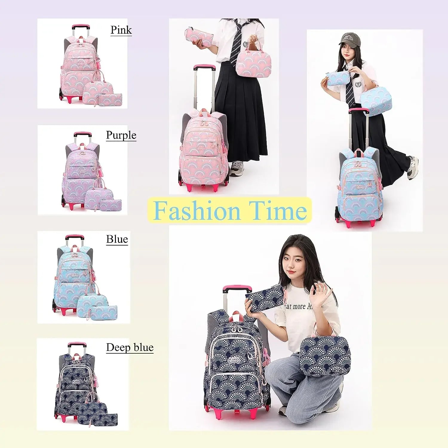 Rolling School Bags for Girls Backpack Children Waterproof School Backpacks with Wheels Middle School Trolley Luggage Back Pack - Clikcy