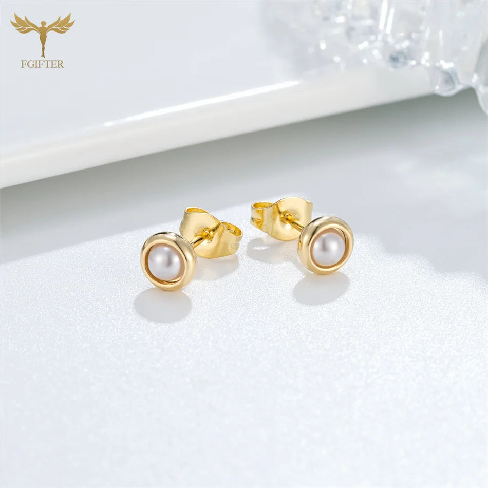 12 Pair Round Pearl Earrings for Women Girl Simple Ear Piercing Jewelry Golden Stainless Steel Stud Earrings Set Fashion Jewelry - Clikcy