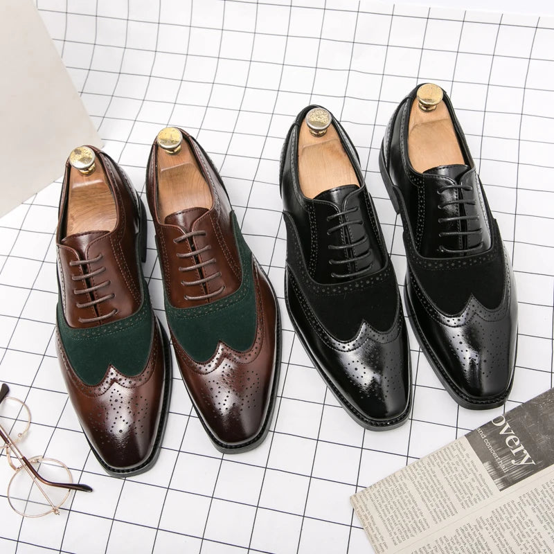 Men Genuine Cow Leather Brogue Wedding Business Mens Casual Flats Shoes Luxury Brand Oxford Shoes for Men's Shoes Platform Shoes