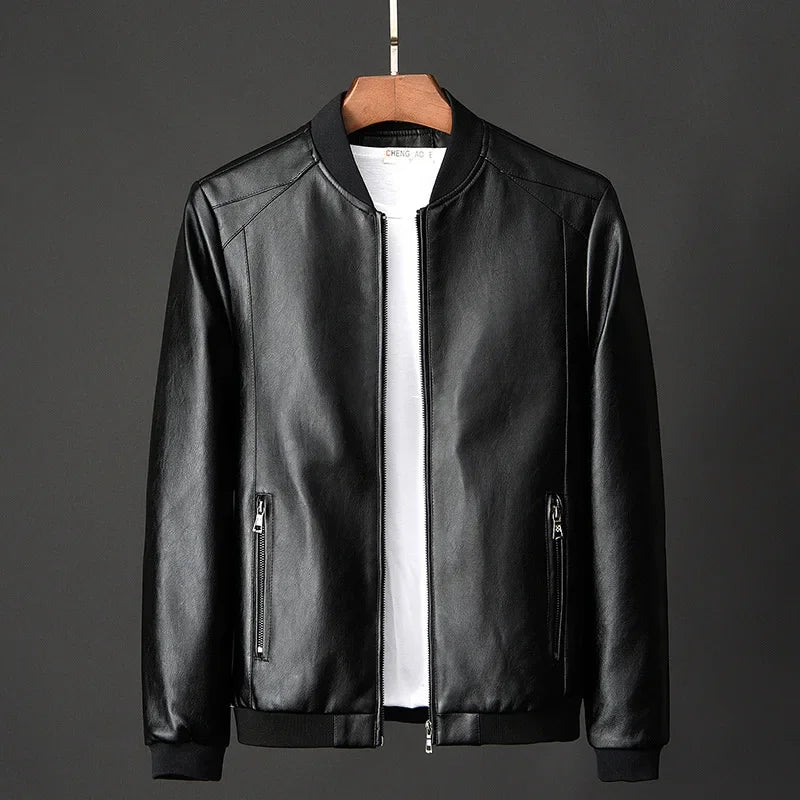 2024 Autumn New Men Black Biker PU Leather Coat Korean Fashion Men Pu Leather Jacket Trend Casual Fit Slim Baseball Clothes 8Xl - Clikcy