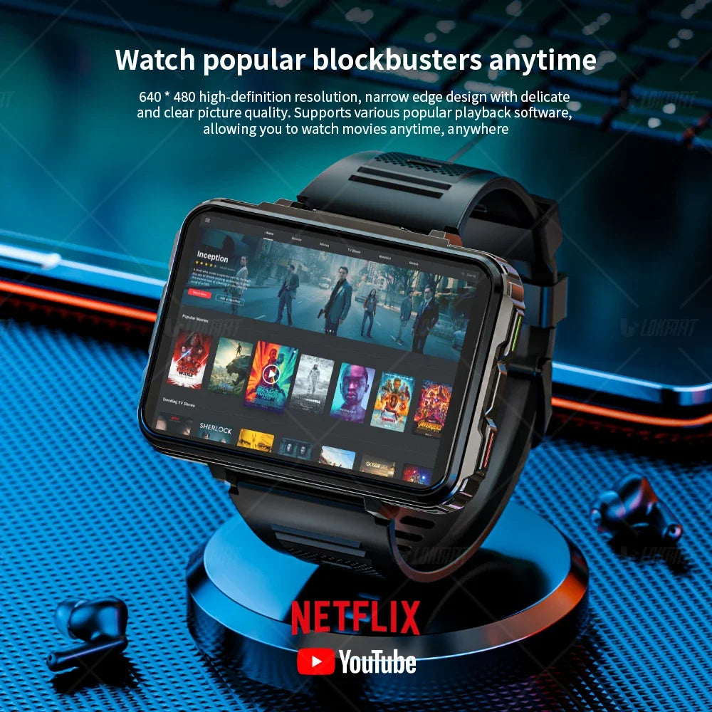 LOKMAT APPLLP 5 MAX Android Watch Phone Square Big Screen Wifi 4G Calls Smartwatches Dual Camera with Flashlight Gaming Watch - Clikcy
