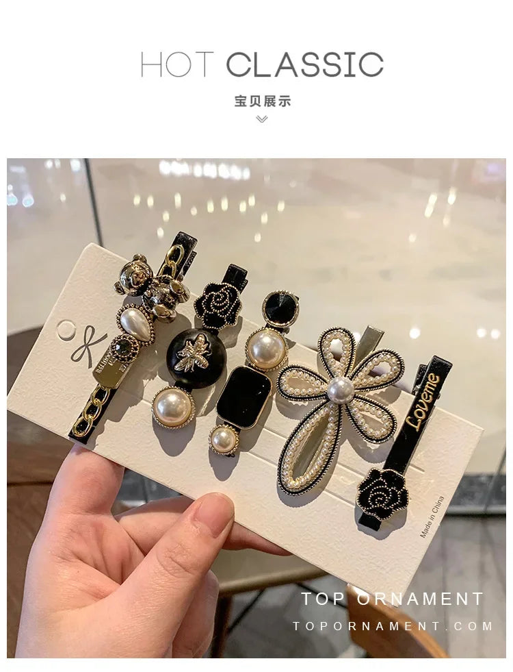 5pcs Women's Hairpin Side Hair Clip Set Designer Pearl Headwear Bangs Hairpin Headpiece Hair Accessories Hairwear Duckbill Clip - Clikcy