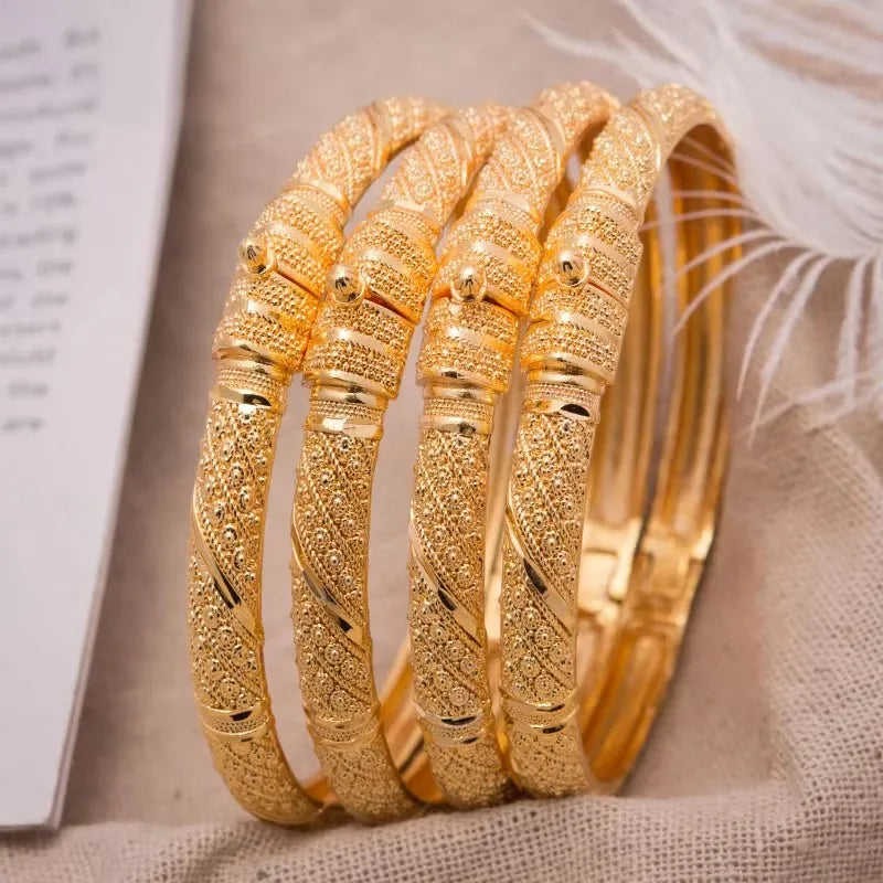 24K Luxury Gold Color Bangles For Women Wedding Bride Bracelets Gold Color Jewelry Middle East African Gifts