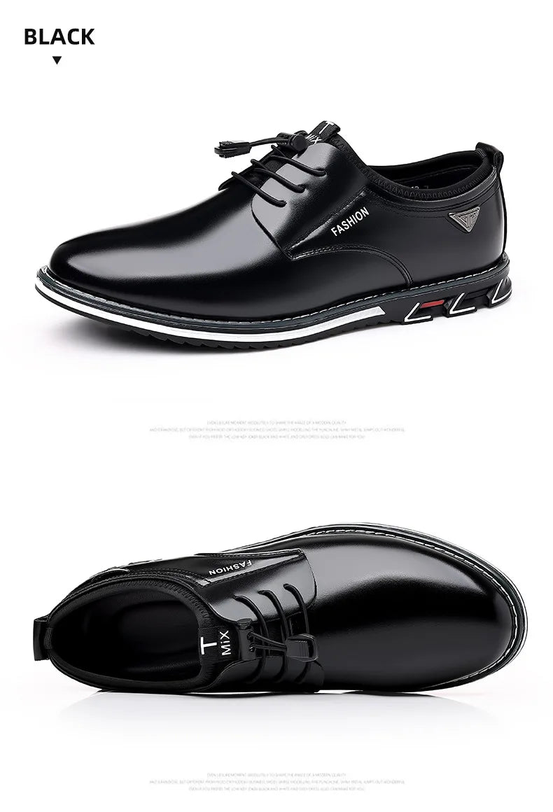 New Business Casual Shoes for Men Lace Up Formal Shoes for Male Black Leather Oxfords Plus Size Wedding Party Office Dress Shoes