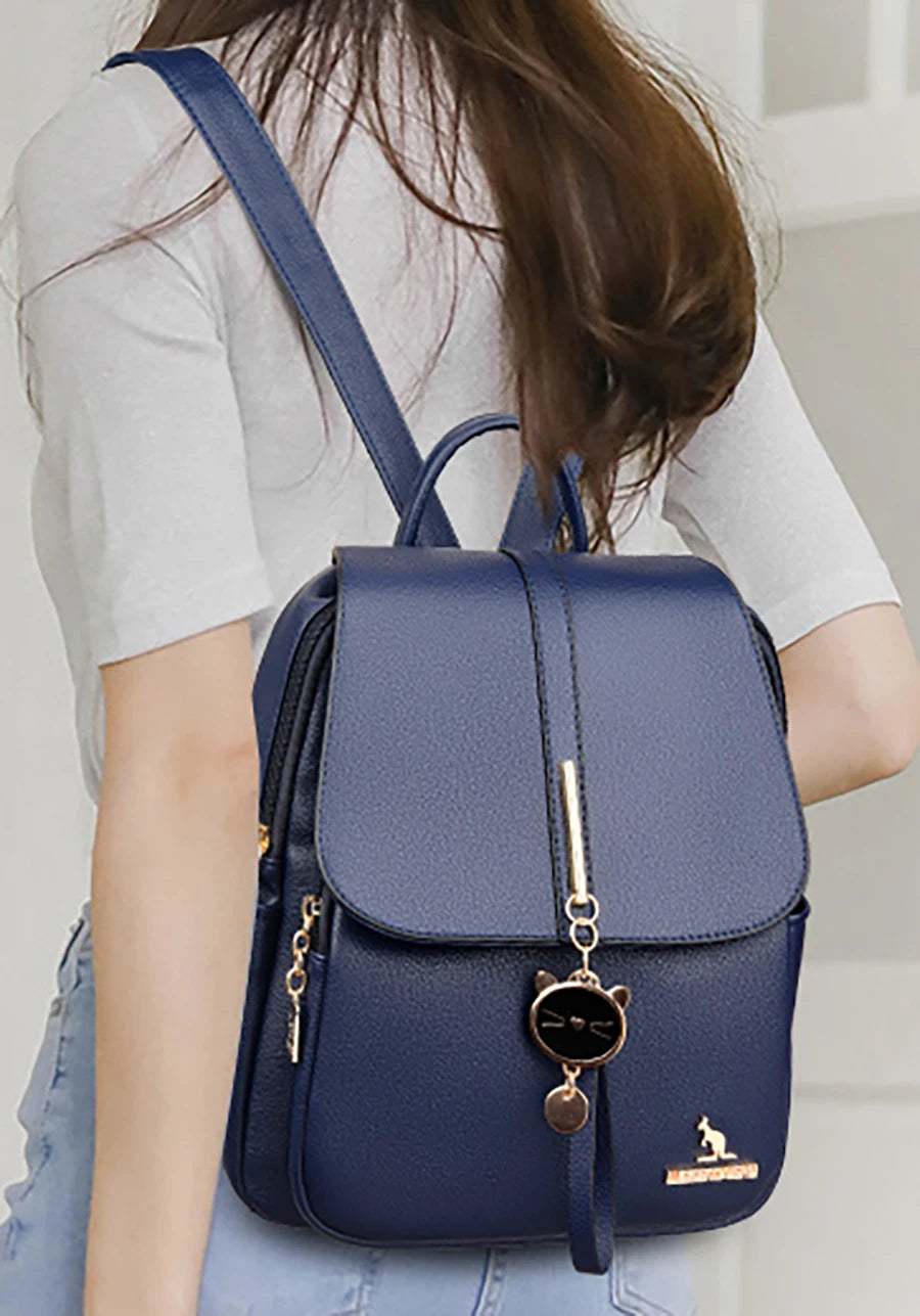 College Women Backpack Designer Soft Leather Vintage Packbag Female Travel Back Pack School Bags for Teenage Girls Shoulder Bag - Clikcy