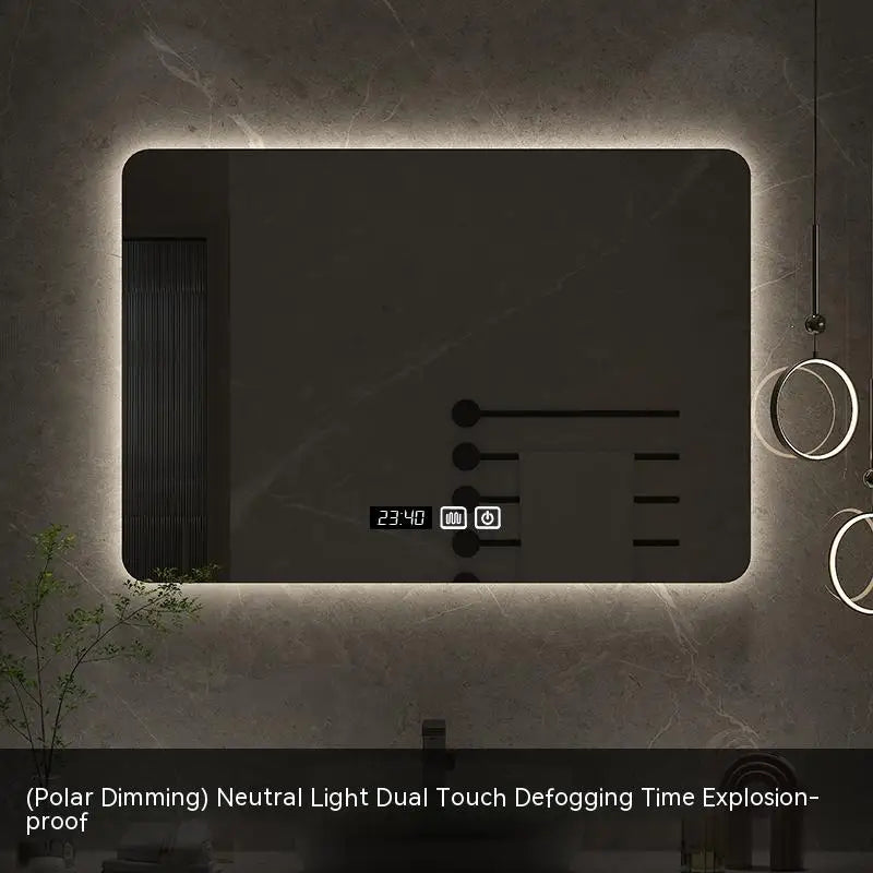 60x80CM Square Smart Hotel Bedroom Defogging Decorative Mirror LED Bathroom Mirror 3 Color Adjustable Backlight - Clikcy