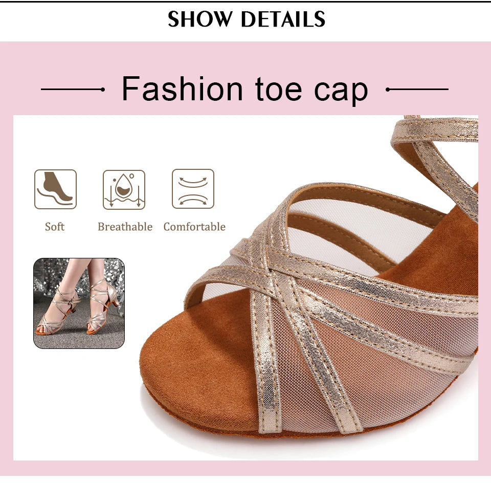 SWDZM Women Latin Dance Shoes Girls Ballroom Dance Shoes Soft Bottom High heel Ladies practice Latin Salsa Shoes heeled 7.5CM - Clikcy