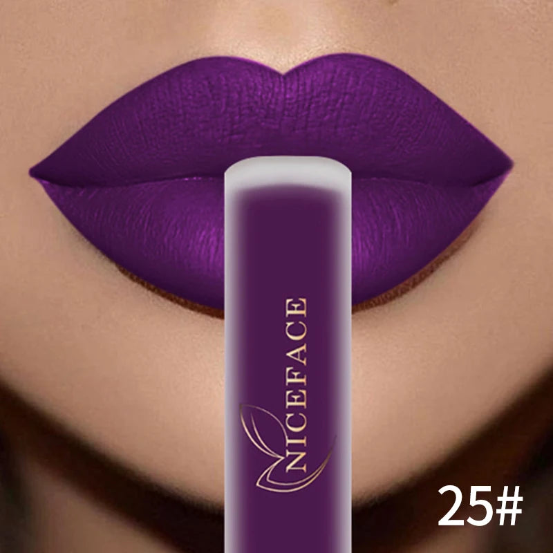 NICEFACE Matte Liquid Lipstick Waterproof Long Lasting Lip Gloss Tint Sexy Red Nude Purple Metallic Lipsticks Makeup Cosmetics - Clikcy