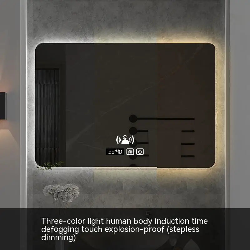 60x80CM Square Smart Hotel Bedroom Defogging Decorative Mirror LED Bathroom Mirror 3 Color Adjustable Backlight - Clikcy