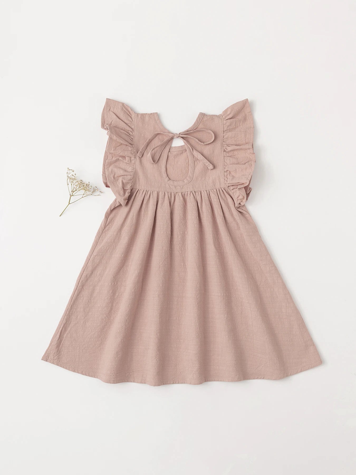 Baby Girls' Flying Sleeve Dress Tie-back Overall Dress Cotton Kids Casual Clothes Summer 2024 - Clikcy