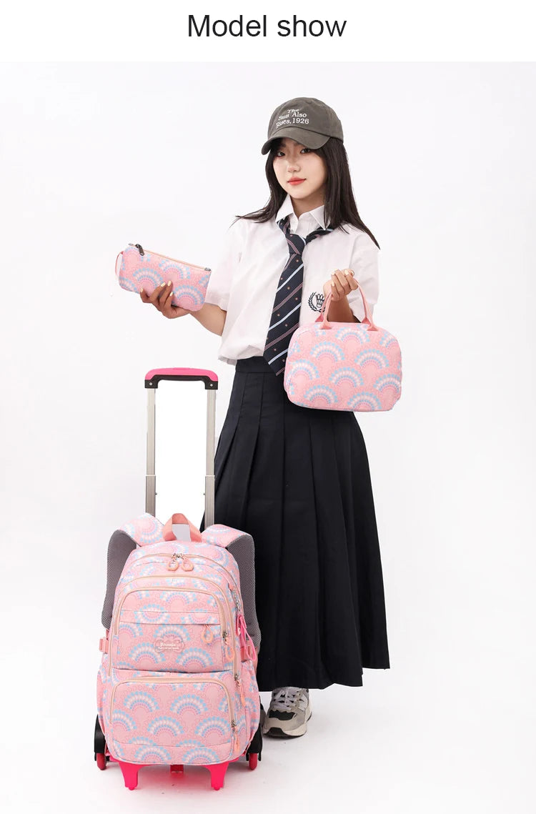 Rolling School Bags for Girls Backpack Children Waterproof School Backpacks with Wheels Middle School Trolley Luggage Back Pack - Clikcy