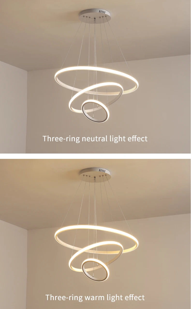 Modern Pendant Lamp Led Rings Circle Ceiling Hanging Chandelier Black Loft Living Dining Room Kitchen Indoor Lighting Fixture - Clikcy