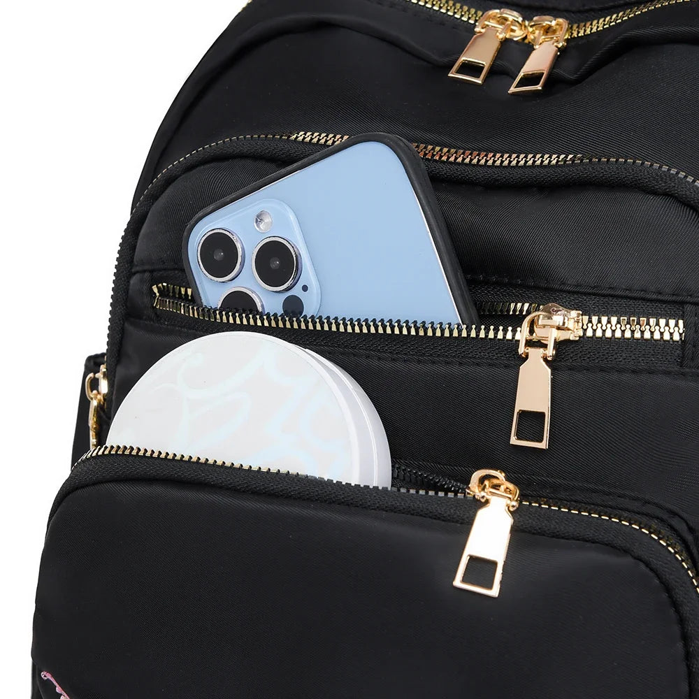 Fashion Nylon Backpack For Women Embroidery Design Student School Bag Leisure Travel Rucksack Popular Girl Commuting Sac A Dos - Clikcy