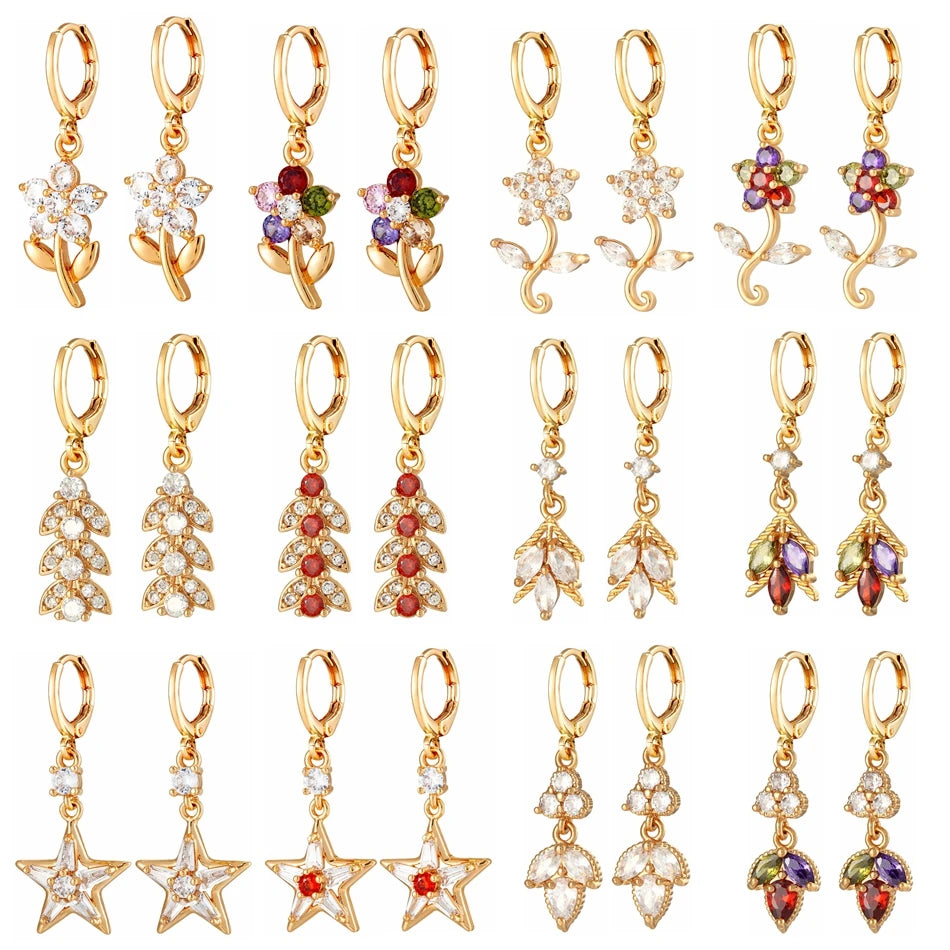 Dainty Micro Inlaid Zircon Golden Drop Earrings 10mm Hoop Dangle Crystal Pendant Elegant Women Jewelry Luxury Accessories Gifts - Clikcy
