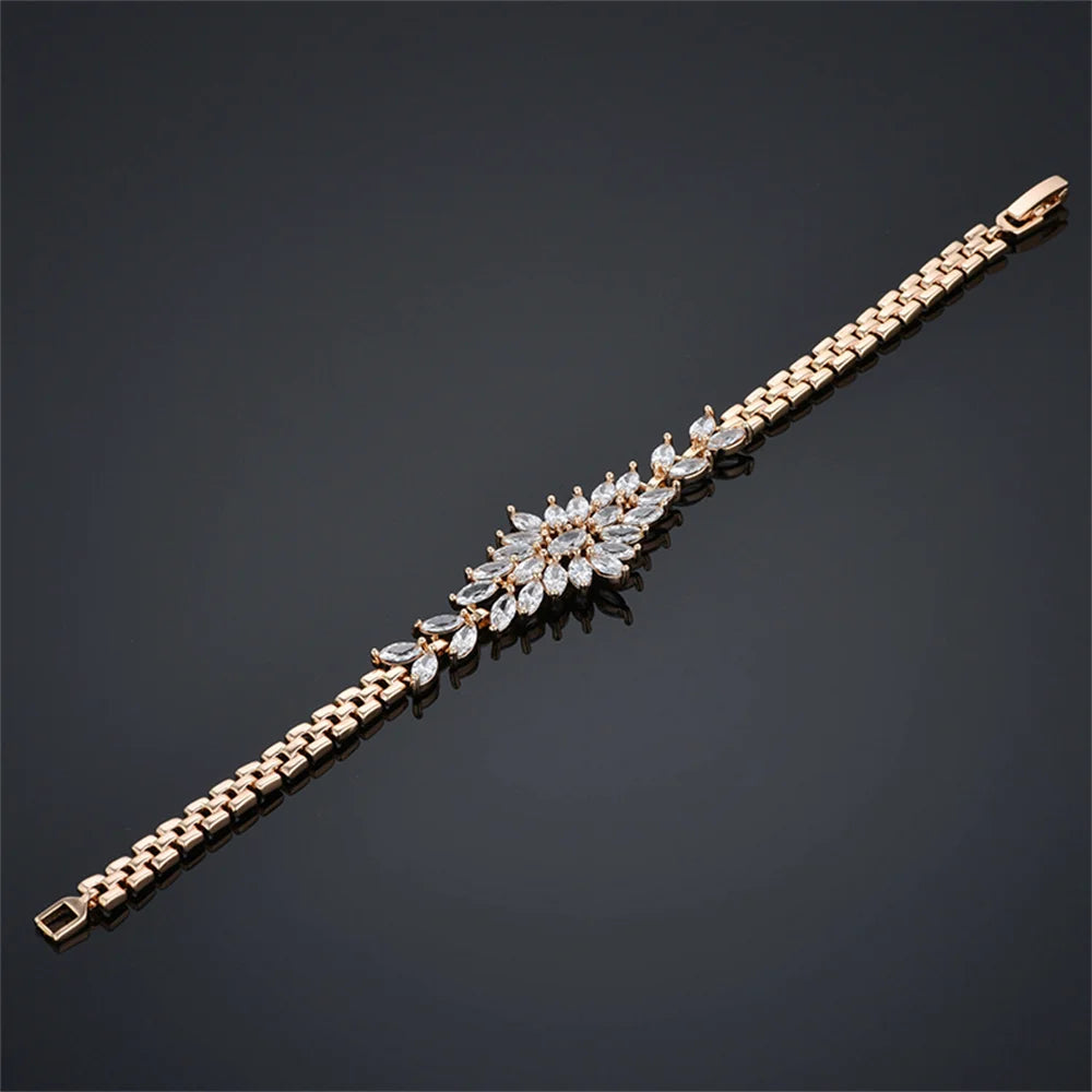 Luxury New Trendy Gold Color AAA Zircon Rhinestone Bracelet Chain Charm Valentine's Day Jewelry Gifts For Women Lovers - Clikcy