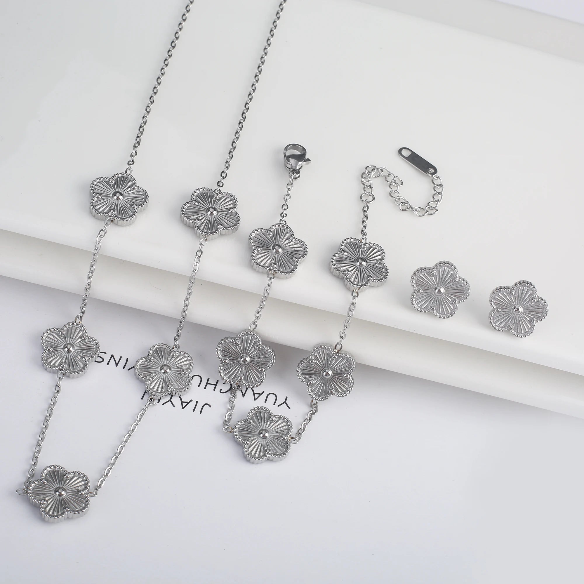 Hot Selling Plum Blossom Plant Five Leaf Flower Jewelry Set Bracelet Necklace Earrings Women Stainless Steel High Quality Clover - Clikcy