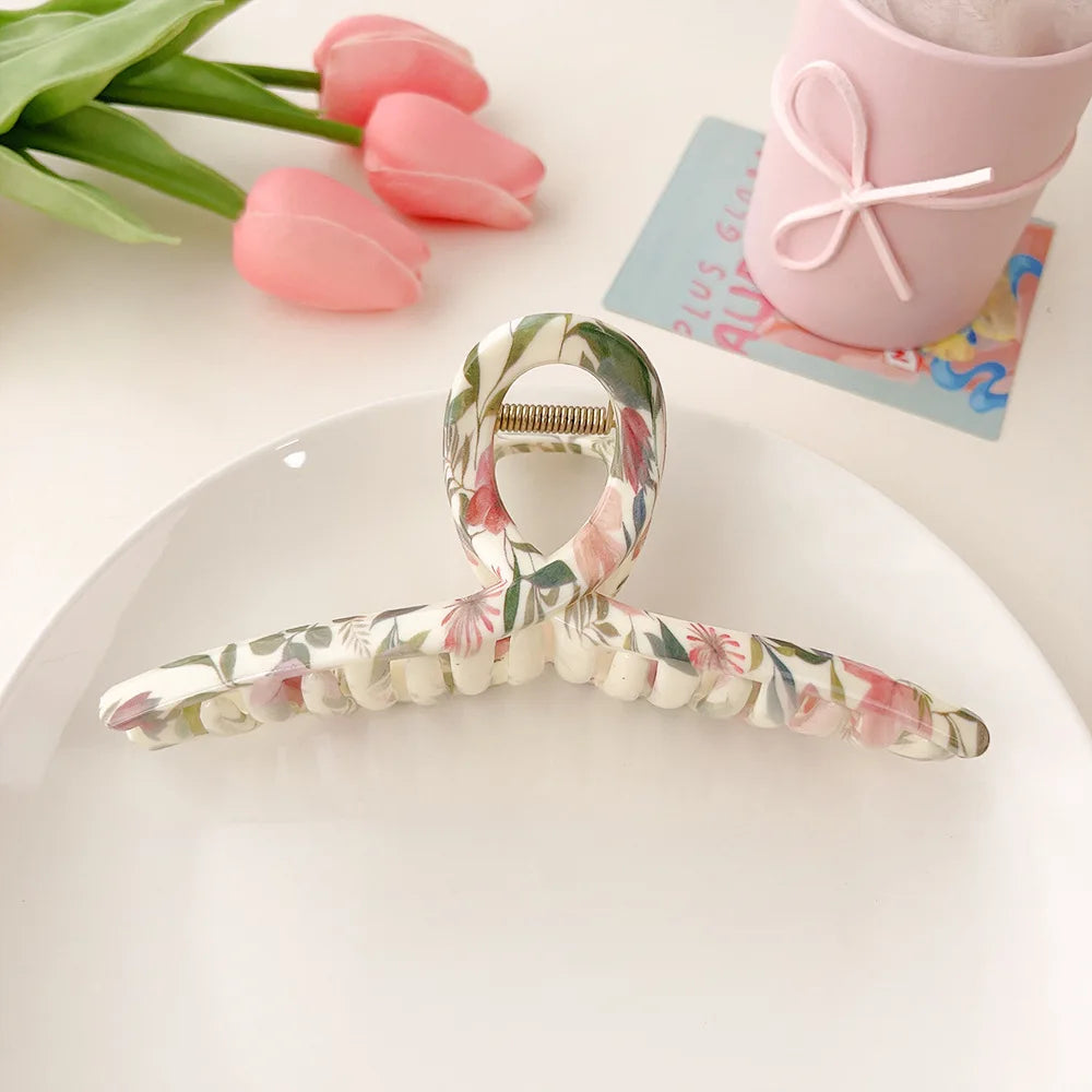 Super Large 13cm Printed Grab Clip Korean Fresh and Sweet Disc Hair Crab Clip Premium Girl Hairpin Hair Accessories - Clikcy