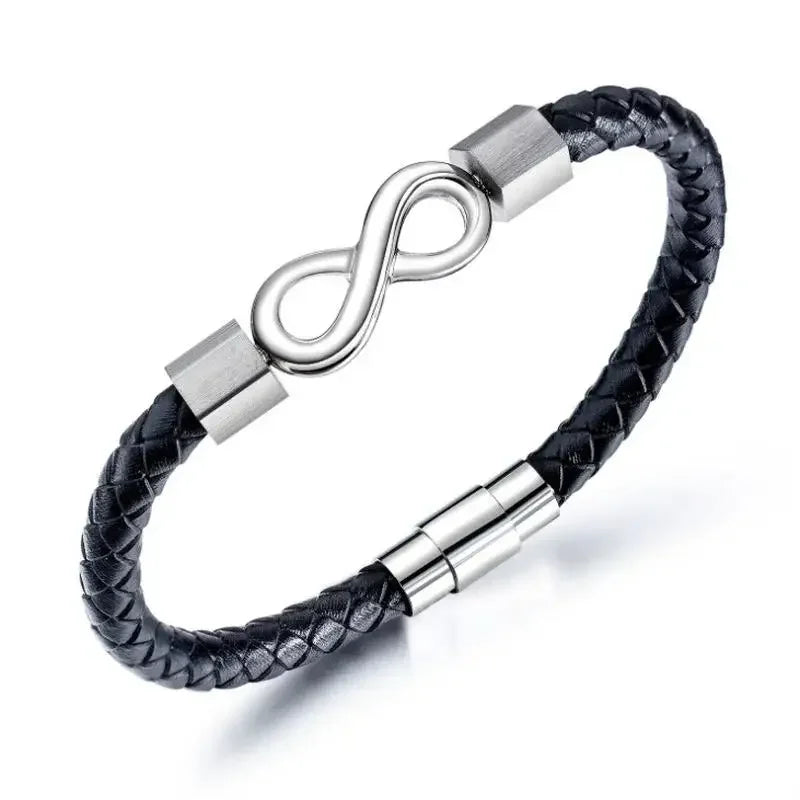 Classic Infinity Loop Leather Bracelet Hand Woven Men's Fashion Accessory Wrist Strap Rope Jewelry - Clikcy