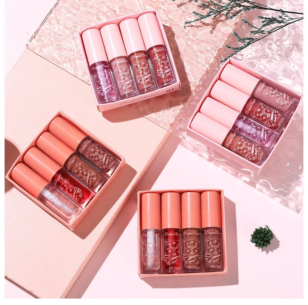 4 PCS Lip Ink Oil Set Hydrating Lip Gloss Pack Kit Moisturizer Waterproof Lip Tint Korean Makeup For Women Cosmetics - Clikcy