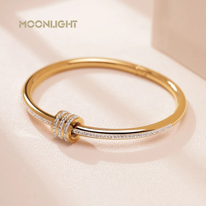 MOONLIGHT Classic Stainless Steel Zircon Bangle For Women Circular Screw Bracelet Female Jewelry Gifts Fashion Accessories - Clikcy