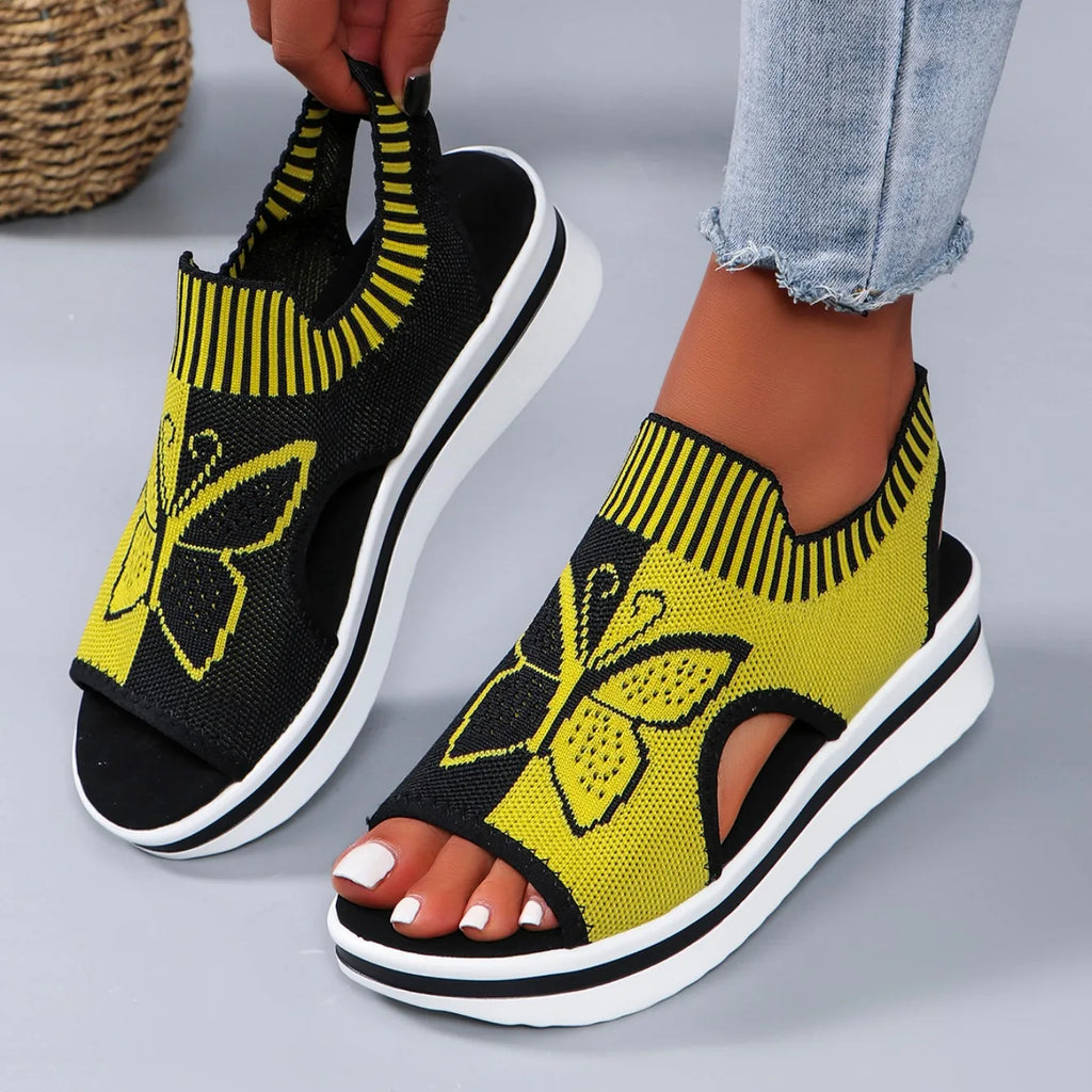 Women Flat Sandals Mesh Fish Mouth Casual Low Heels New Summer Slides Women Platform Shoes Sports Wedges Beach Comfort Sandals