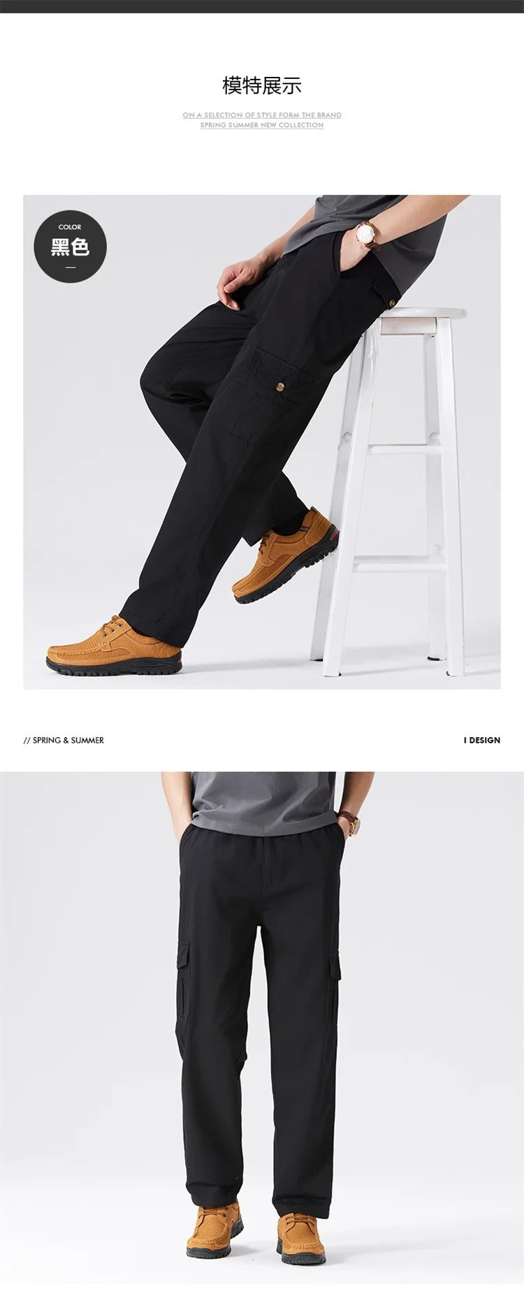 100% Cotton Men's Cargo Pants Straight Fit Loose Work Trouser Male Spring Summer High Waist Big Size Large Plus Elastic Pocket - Clikcy