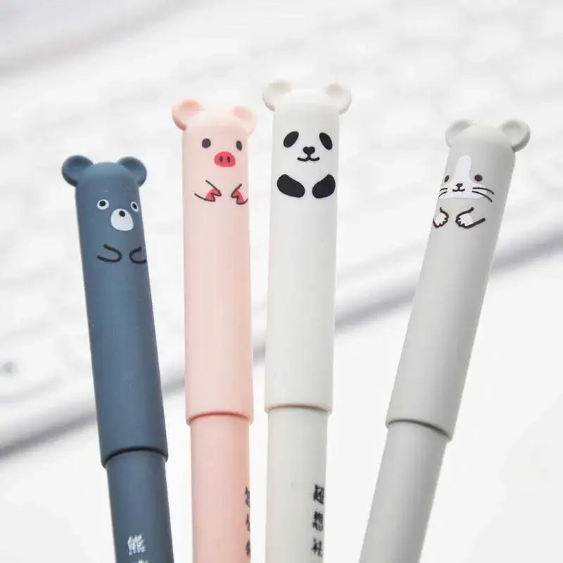 4+20 Pcs/Set Kawaii Pig Bear Cat Erasable Gel Pen Refills Rods 0.35mm Blue Black Ink Washable Handle School Office Supplies Gift - Clikcy