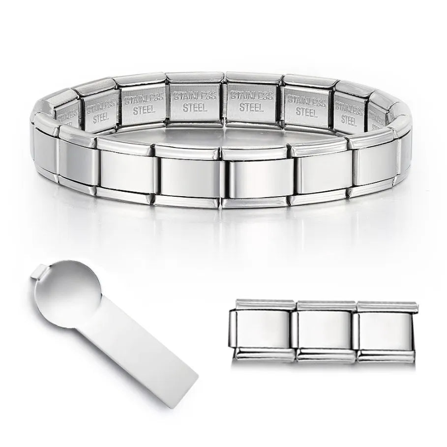 Tide Trendy Silver Color Male Female Hand Chain Italian Stainless Steel Charms Links 9mm Width Women Men Jewelry Bracelets Gifts - Clikcy